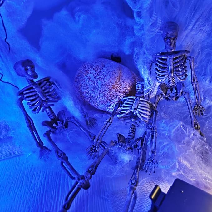 10 Pcs mini skeleton halloween decoration With hemp rope，6”small plastic posable halloween tiny skeleton figurines decor for Halloween Indoor Outdoor Graveyard Decor Haunted House Party Favors-HomvellaHome