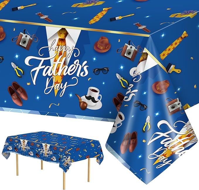 2 Pack Fathers Day Tablecloth - Happy Father's Day Table Cloth, Plastic Disposable Rectangle Blue Father Day Table Cover for Fathers Day Decorations Party Decor Supplies Favors,108 x 54 Inch-HomvellaHome