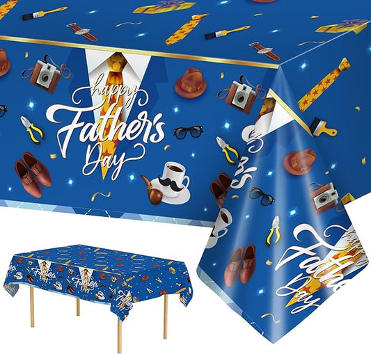 2 Pack Fathers Day Tablecloth - Happy Father's Day Table Cloth, Plastic Disposable Rectangle Blue Father Day Table Cover for Fathers Day Decorations Party Decor Supplies Favors,108 x 54 Inch-HomvellaHome