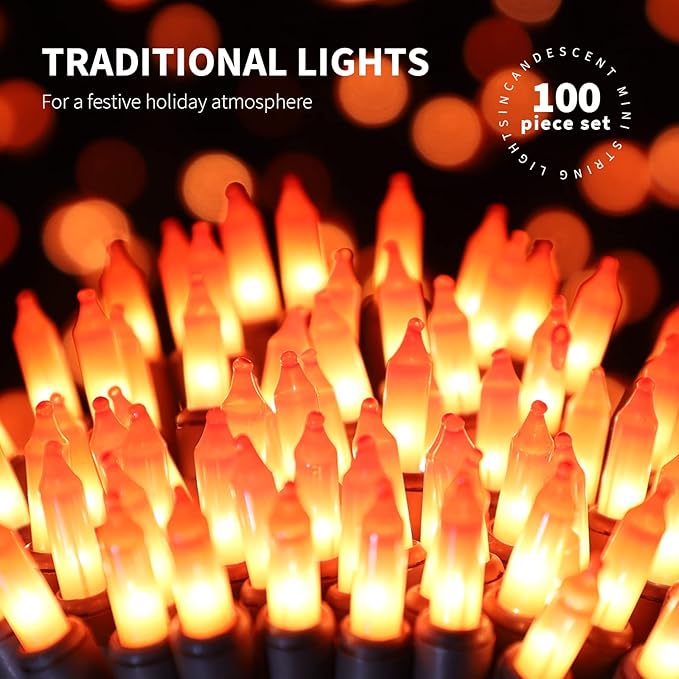 100LIGHTS Orange Extra-Bright with End Connectors Halloween Decorative Lights 5.98m UL Certified Mini String Light Set Waterproof for Halloween Home Garden Christmas Tree Party Patio Wedding-HomvellaHome