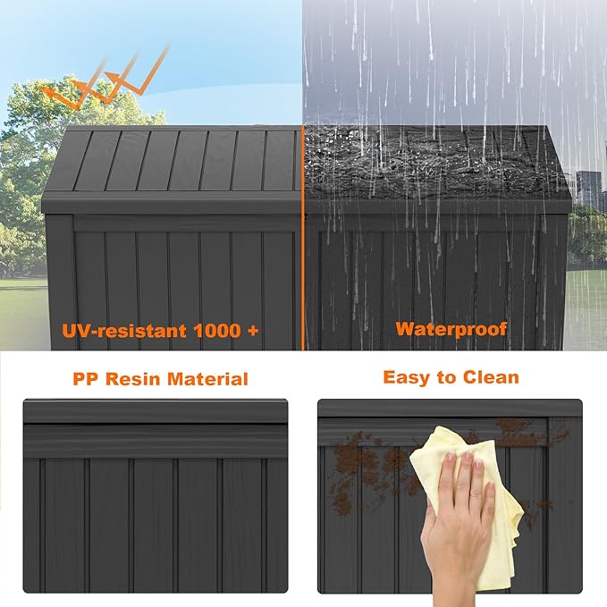 120 Gallon Resin Deck Box, Lockable Patio Outdoor Storage Box for Furniture, Garden Tools and Tools Storage, Waterproof Outside Storage Boxes - Black-HomvellaHome