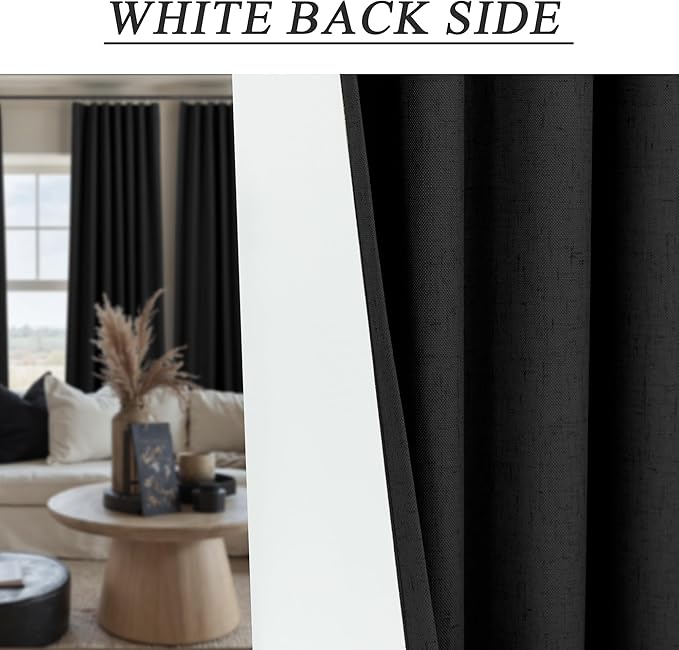 102 Inch Curtains Black Out Linen Blackout Curtains for Bedroom Aesthetic 2 Panel Long Drapes Large Window Sun Light Blocker Custom Made Size Thermal Insulated Curtains for Living Room 52x102 Length-HomvellaHome