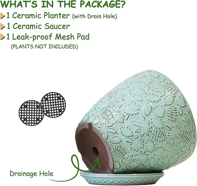 10 inch Plant Pots Ceramic Planter with Drainage Holes and Saucer for Multiple Plants, Indoor-Outdoor Garden Pots for Succulent, Orchid, and Flower-HomvellaHome