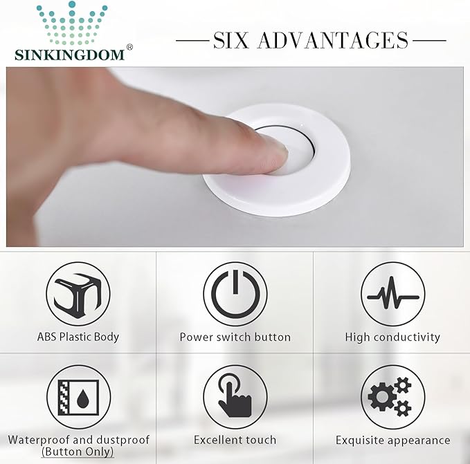 Garbage Disposal SinkTop Air Switch Kit,White with Long Button,Brass Made Cover,White-HomvellaHome