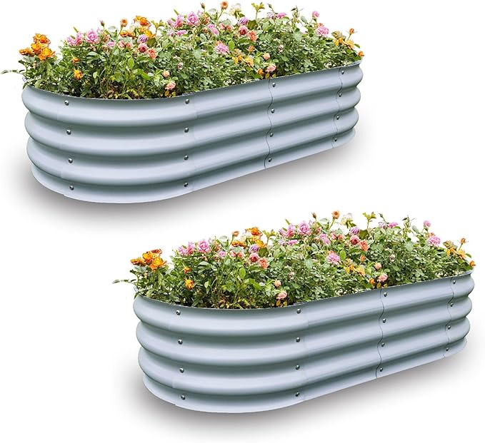Gardmax 2 Pack Galvanized Raised Garden Bed, Lightweight Planter Boxes Outdoor with Easy Assembly, Large Garden Bed for Vegetables, Fruits, Flower Silver-HomvellaHome