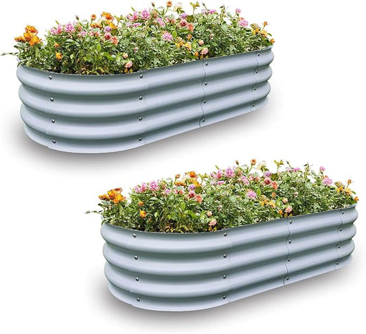 Gardmax 2 Pack Galvanized Raised Garden Bed, Lightweight Planter Boxes Outdoor with Easy Assembly, Large Garden Bed for Vegetables, Fruits, Flower Silver-HomvellaHome