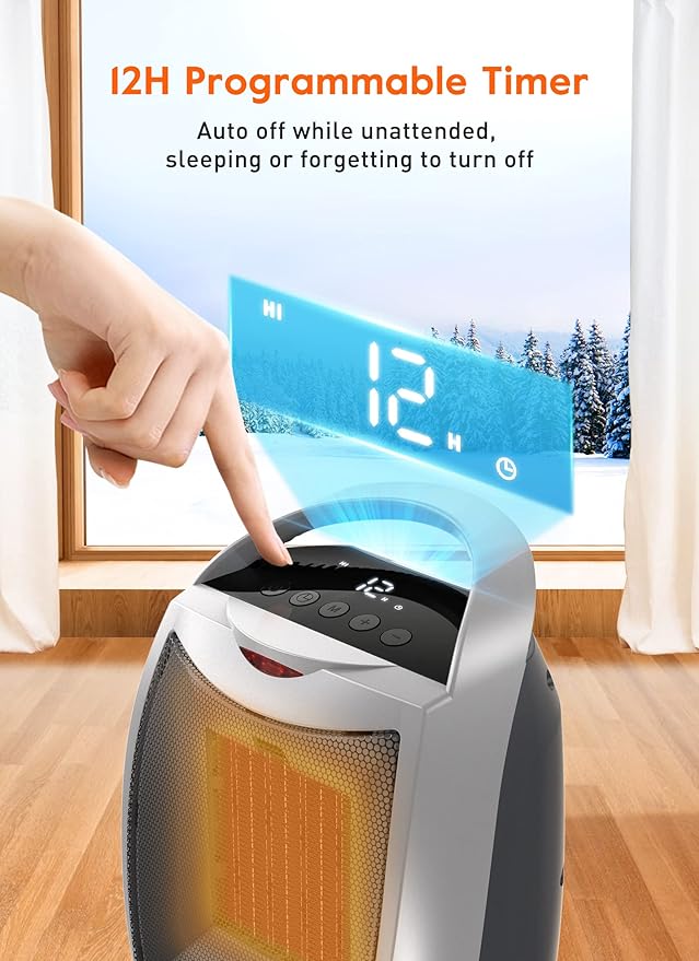 GiveBest Space Heaters for Indoor Use, Portable Heater with Thermostat, Timer, Eco Mode and Fan Mode, 1500W PTC Ceramic Fast Safety Heat for Bedroom Home-HomvellaHome