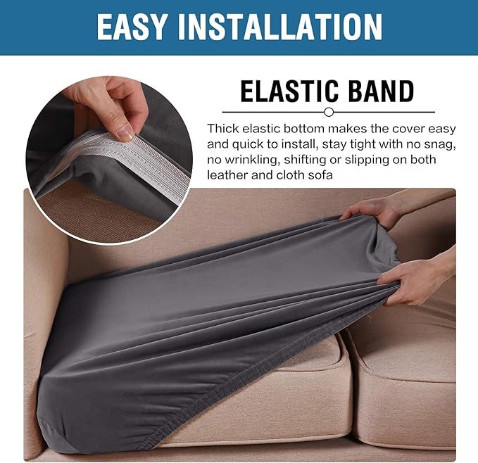 H.VERSAILTEX Velvet Stretch Couch Cushion Cover Plush Cushion Slipcover for Chair Cushion Furniture Protector Seat Cushion Sofa Cover (1 Piece Armchair Cushion Covers, Grey)-HomvellaHome