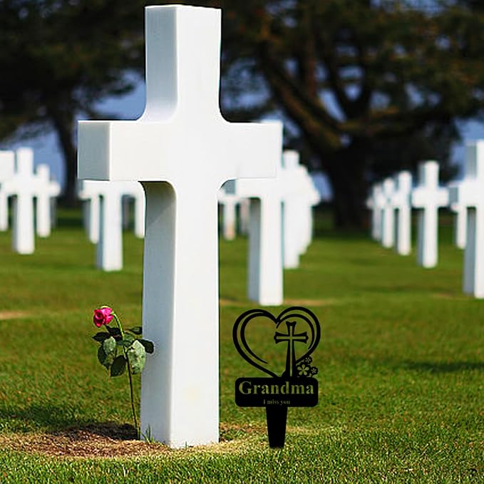 Grandma Memorial Grave Stake, Cemetery Decorations for Grave Markers 12.5 x 7.2 inch Heart Metal Sympathy Stakes Graveside Plaque Decor Sign for Grandma Graves, Yard, Garden - Black-Grandma-HomvellaHome