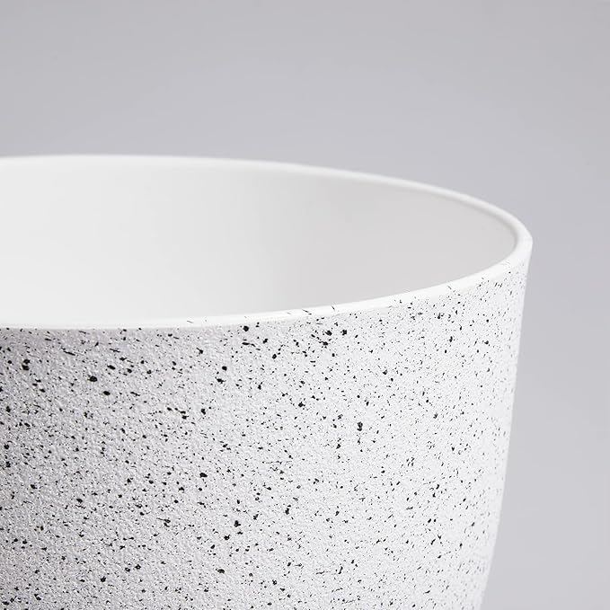 10/9/8 inch Medium Plant Pots, Set of 3 Modern Decorative Plastic Planters with Drainage Holes and Saucers for Garden House Plants, Flower Pots for Indoor Outdoor Plants, Speckled White-HomvellaHome