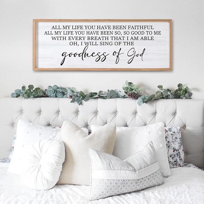 Goodness of God Framed Wall Art, 40''×15'' Positive Religious Natural Bible Verse for Christian God Jesus Christ Prayer, Vintage Rustic Long Holy Catholic Scripture Decor-HomvellaHome
