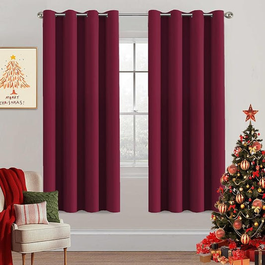 H.VERSAILTEX Christmas Blackout Curtains Thermal Insulated Blackout Curtains for Party- Antique Copper Grommet Top Window Drapes - Burgundy- 52" W x 72" L - (Set of 2 Panels)-HomvellaHome