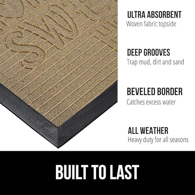 GORILLA GRIP 100% Waterproof All-Season WeatherMax Doormat 35x23, US Designed Natural Rubber, Stain and Fade Resistant, Low Profile Indoor Outdoor Door Mats, Easy Clean Patio Mat, Home Sweet Home-HomvellaHome