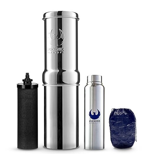 0.26 Gallon 304 Grade Stainless Steel Gravity Water Filter with 1 NSF Certified Smart Carbon Filter, Enjoy Potable Water While Camping, RVing, Off-Grid, Emergencies, Every Day at Home-HomvellaHome