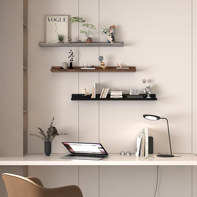 Giftgarden 36 Inch Multi Colors Floating Shelves for Wall Mount, Assorted Colors Wood Wall Shelf Ledge for Bathroom Bedroom Living Room Kitchen Storage, Set of 3 Different Sizes-HomvellaHome