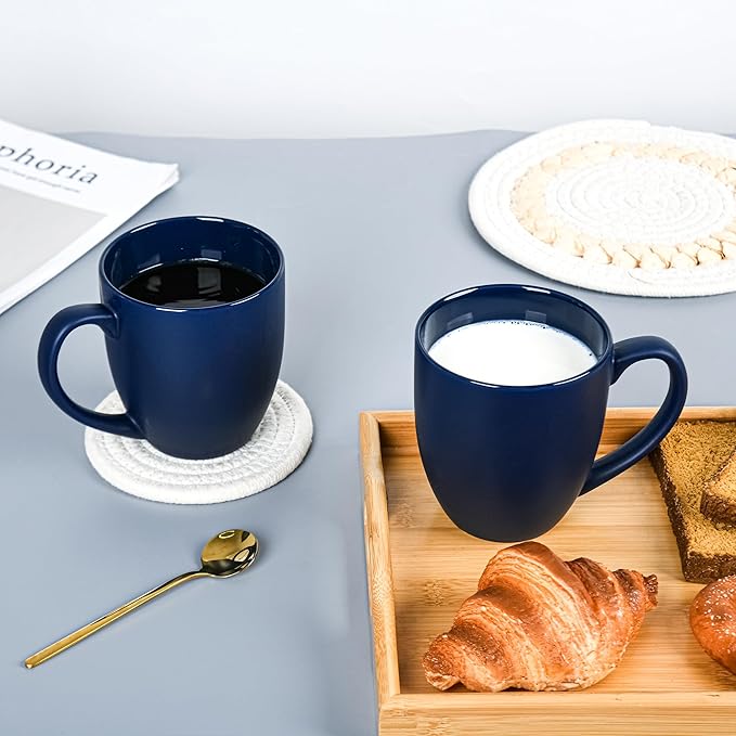 16oz Coffee Mugs Set of 6, Large Ceramic Modern Coffee Mugs With Handle For Tea,Latte,Cappuccino,Cocoa. Dishwasher.Microwave Safe (Matte Blue)-HomvellaHome