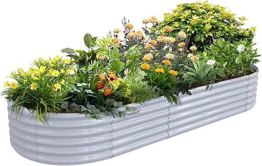 1 Pack 8x3x1.5FT Galvanized Raised Garden Bed Kit Oval Metal Ground Planter Box Outdoor Bottomless Planter Raised Beds for Vegetables Flowers Herbs Fruits, Gray-HomvellaHome