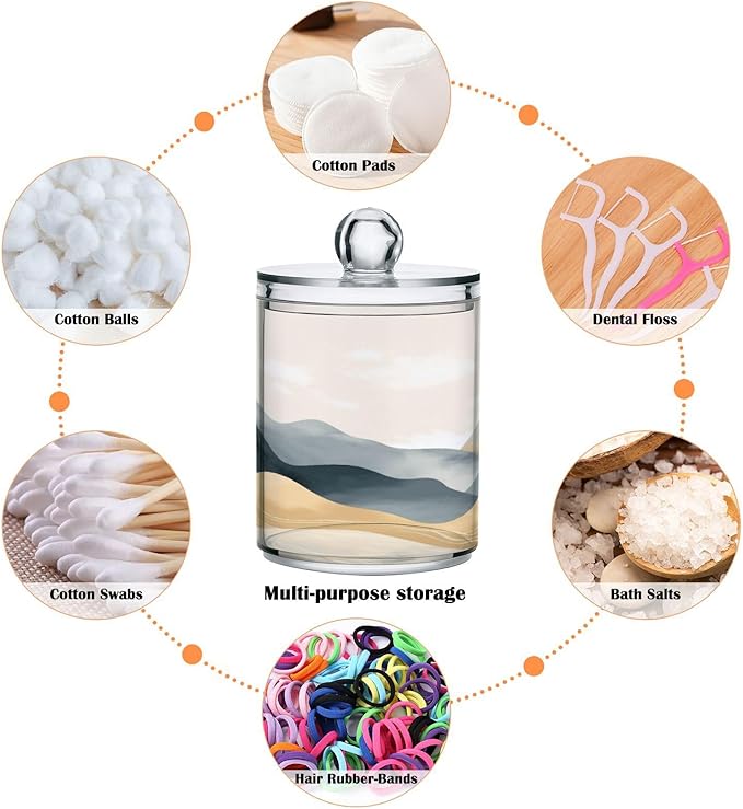 2 Pack Qtip Holder Organizer Dispenser Marble Mountain Bathroom Storage Canister Cotton Ball Holder Container for Cotton Pads/Swabs/Floss-HomvellaHome