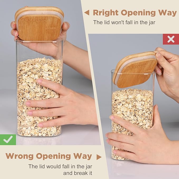 Glass Food Storage Jars Square 61oz, 3 Pack Glass Jars With Bamboo Lids, Kitchen Storage Containers For Spice, Candy, Cookie, Storage For Pantry Organizers-HomvellaHome