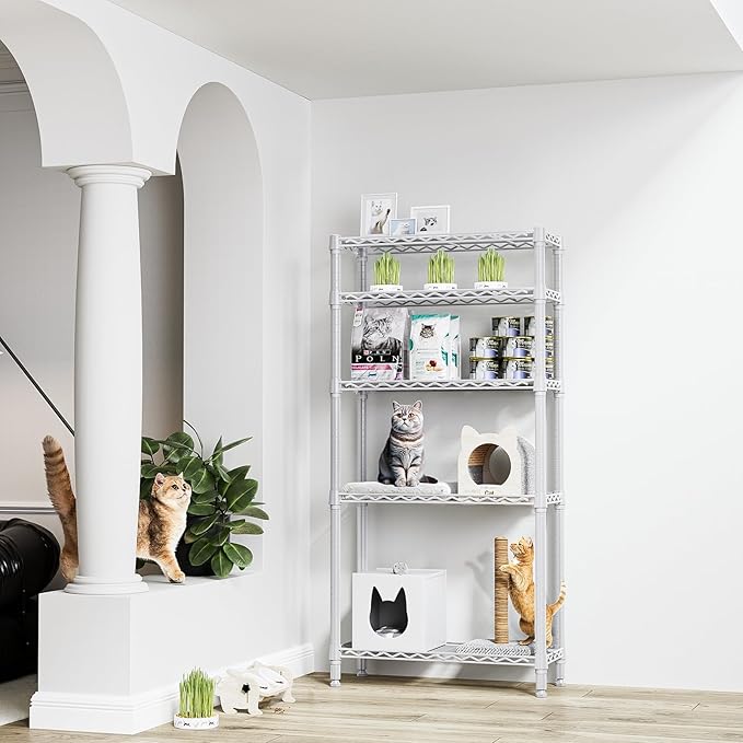 1250 lbs 5 Tier Shelf Metal Storage Shelves Wire Rack Closet Organizers for Garage Kitchen Bathroom Laundry White 11.8" D x 29.5" W x 59.5" H-HomvellaHome