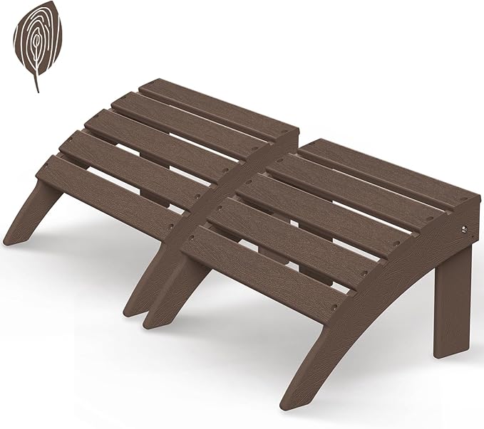 GREENVINES Adirondack-Ottoman | Wood Grain | Set of 2 | HDPE Plastic | Outdoor Footrest | All Weather | Foot Rest | Foot Stool | Dark Brown | for Adirondack Chair-HomvellaHome