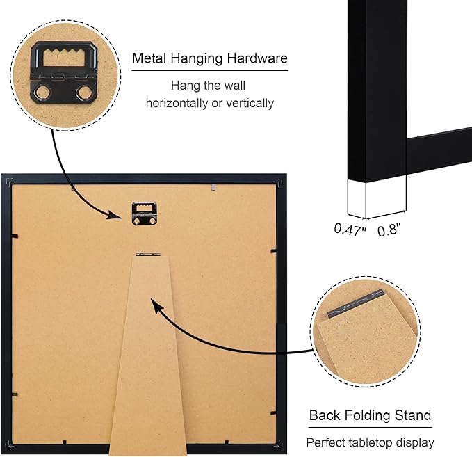 12x12 Picture Frame Set of 4, 12 x 12 Wood Photo Frames with Mat for 10x10 or 30x30cm Diamond Painting Art, Wooden Frame with Real Glass Cover for Wall and Tabletop Display,Black-HomvellaHome