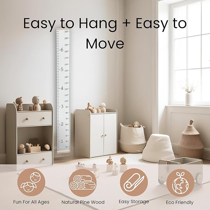 Growth Chart for Wall | Kids Height Chart Canvas Ruler with Wooden Storage Box | Waterproof Measuring Chart | Nursery Decor & Baby Shower Gift-HomvellaHome