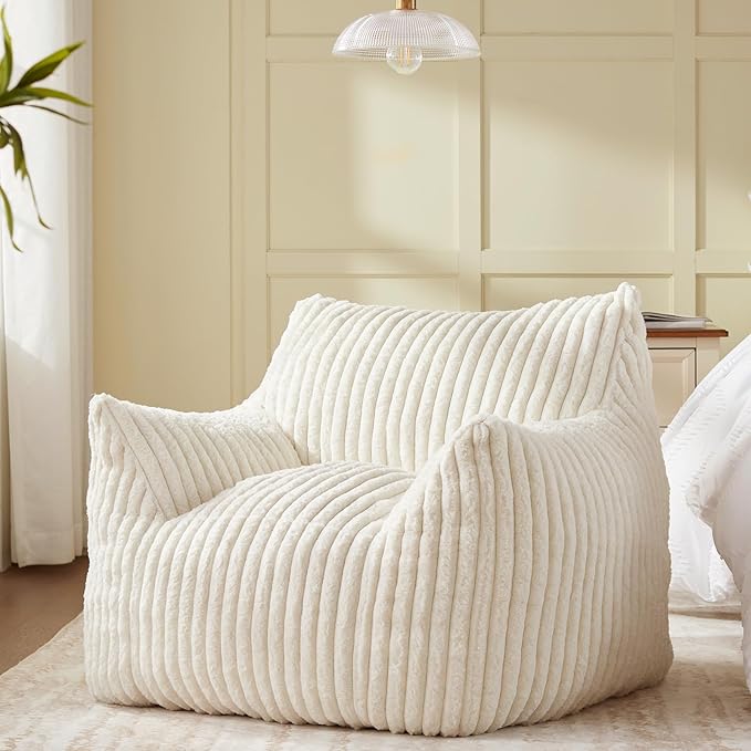 Giant Bean Bag Chairs for Adults Teens, Large Bean Bag Sofa Chairs with Filling Comfy Fuzzy BeanBag Chair with Armrests for Bedroom Living Room Reading-HomvellaHome