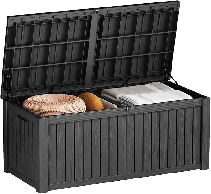 150 Gallon Outdoor Storage Cabinet, Large Outdoor Storage Box for Patio Furniture Covers, Cushion Pillows, Waterproof Deck Box with Lockable Lid for Garden Tools, Pool Accessories, Black-HomvellaHome