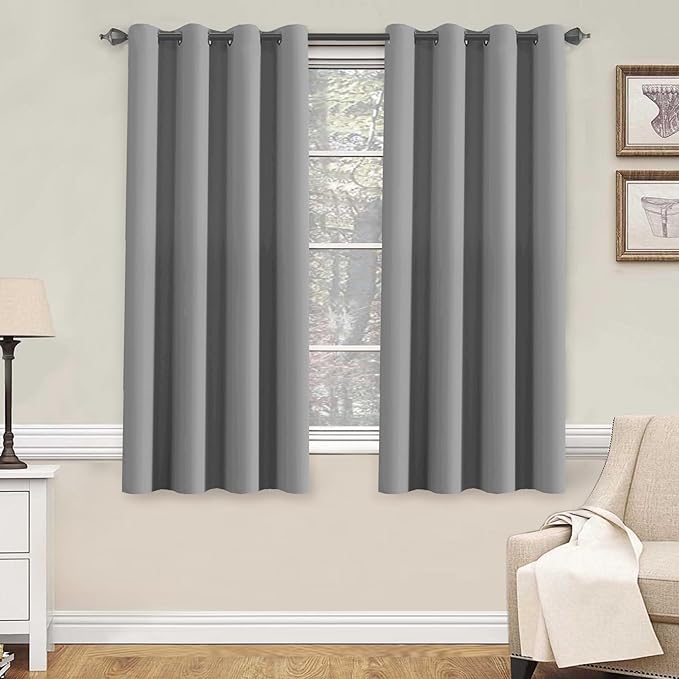H.VERSAILTEX Kitchen Curtains Blackout Grey Curtains for Bedroom/Living Room Light Reducing Window Drapes for Kids Room, 52" Wide x 63" Long Each Panel,Grommet Top (Set of 2 Panels)-HomvellaHome