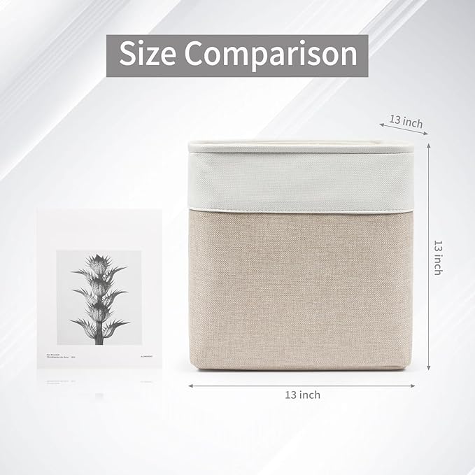 13x13 Cube Storage Bins, Collapsible Fabric Storage Box, 4 Pack Closet Baskets with Handles for Organizing, Shelf, Toys, Clothes, Home, Office, Nursery (Beige&White)-HomvellaHome