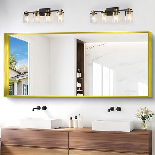 Gold Bathroom Mirror, 72x30 Inch Rectangular Framed Mirror, Large Wall Mounted Bathroom Vanity Mirror Over Sink for Bedroom,Restroom, Living Room, Hangs Vertically or Horizontally-HomvellaHome