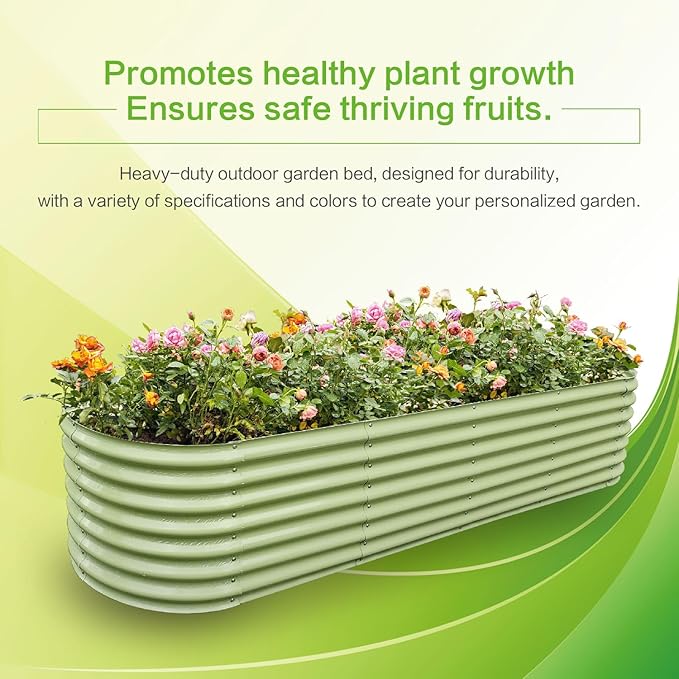 Gardmax Galvanized Raised Garden Bed, Lightweight Planter Boxes Outdoor with Easy Assembly, Large Garden Bed for Vegetables, Fruits, Flower Light Green 8x2x1.8FT-HomvellaHome