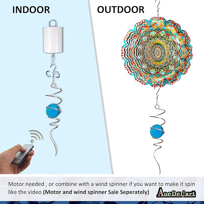 Gazing Ball Spiral Decorative Wind Spinner Tail with Blue Glass Orb,Wind Spinner Spiral Stabilizer,Hanging Visual Illusion in Spinning Yard Art Decor,Indoor Outdoor Garden Decoration-13 in-HomvellaHome