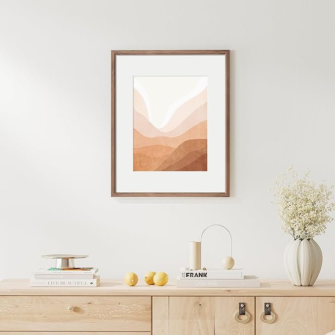 16x20 Picture Frame Set of 4 Natural Solid Walnut Photo Frames with 11x14 Removable Mat Wall Hanging Large Handcrafted Frame with HD Plexiglass Wall and Tabletop Display Large Poster Frame-HomvellaHome