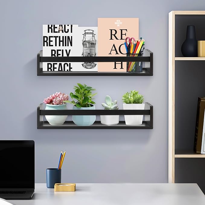 Gneric Floating Shelves for Wall, Black Nursery Book Shelves, 23.6 inch Kids Bookshelf, Wall Shelves for Living Room Bedroom Decor,Kitchen Spice Rack,Bathroom Storage Rack-HomvellaHome