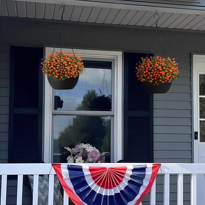 10 inch Hanging Planters for Indoor Plants, 2 Pack Planters for Outdoor Plants with Drainage Holes and Chain, Round Plastic Hanging Baskets, Hanging Flower Pots for Balcony Garden Decor-Black-HomvellaHome