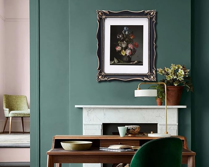 11x14 Vintage Picture Frame with Embossed Flower Design, Black Ornate Frame for 11x14 or 8x10 Pictures with White Mat, Home Decor (Black, 8x10)-HomvellaHome