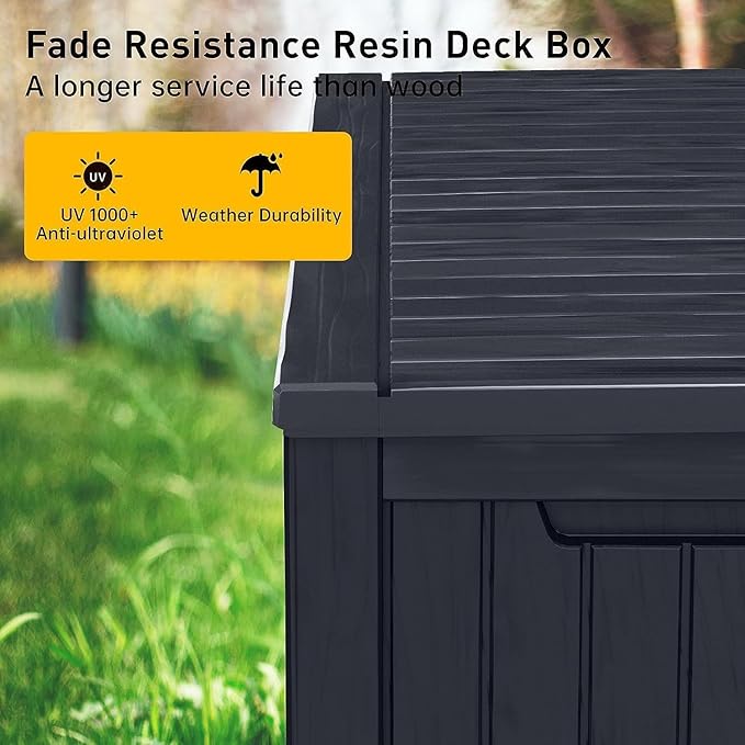 182 Gallon Deck Box Waterproof, UV Resistant Resin Outdoor Storage Box with Hydraulic Rod, Lockable Design and Enhanced Durability for Patio, Garden, and Poolside Use-HomvellaHome