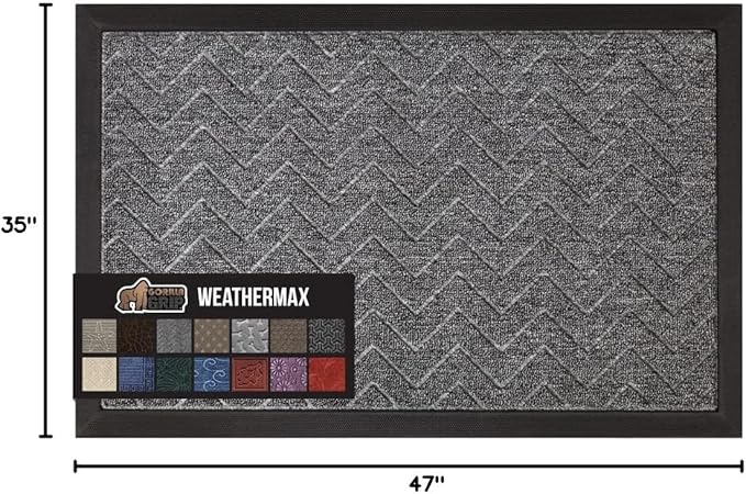 GORILLA GRIP All-Season WeatherMax Doormat, 47x35, Durable Natural Rubber, Stain and Fade Resistant, Low Profile, Indoor Outdoor Door Mats, Easy Clean Patio Entrance Mat, Steel Chevron-HomvellaHome