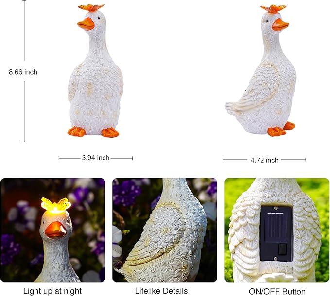 Goodeco Porch Goose Statue with Butterfly - Outdoor Garden Goose Decor for Yard, Unique Gifts for Mom & Garden Lovers (Off White)-HomvellaHome