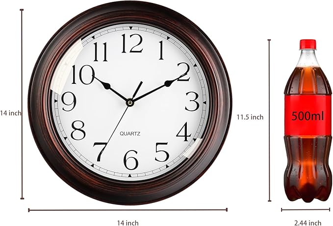 14 Inch Wall Clocks Battery Operated Silent Non-Ticking Wall Clock Vintage Retro Rustic Style Decorative for Living Room Kitchen Farmhouse (Bronze)-HomvellaHome