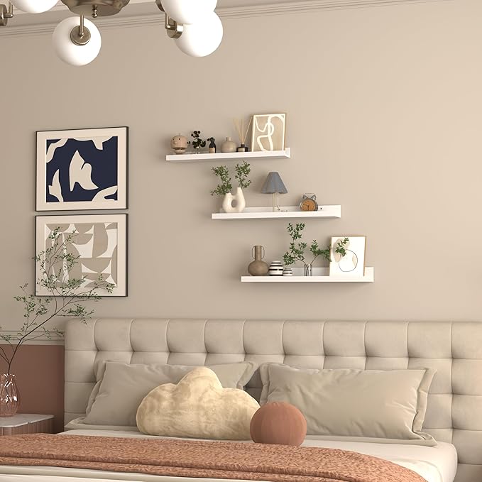 Giftgarden 24 Inch White Floating Shelves for Wall Mount, Modern Wood Wall Shelf Ledge for Bathroom Bedroom Living Room Kitchen Nursery Storage, Set of 3 Different Sizes-HomvellaHome