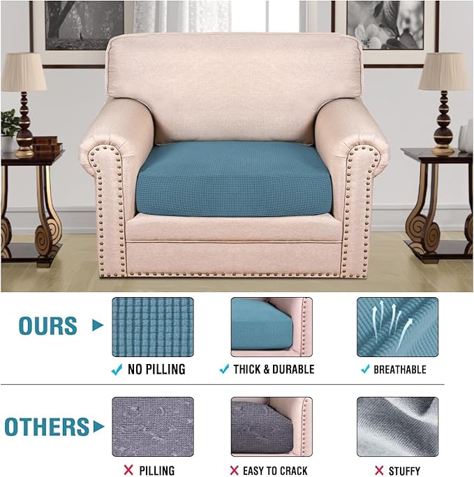 H.VERSAILTEX Super Stretch Individual Seat Cushion Covers Sofa Covers Couch Cushion Covers Slipcover Sets Thick Jacquard Textured Twill Fabric (1 Piece Chair Cushion Cover, Storm Blue)-HomvellaHome