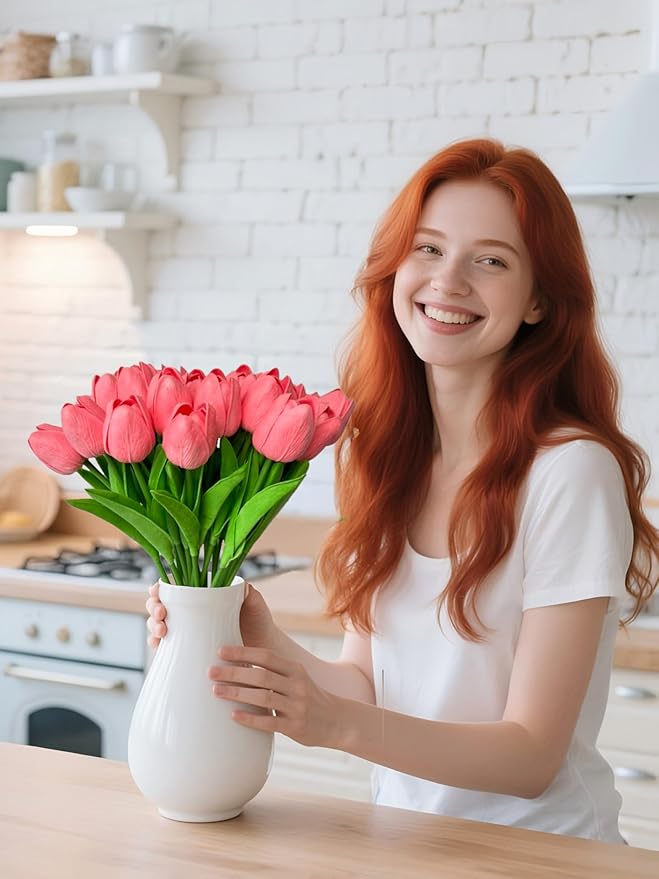 15 Pcs Artificial Tulip PU Fake Flower Realistic Touch Spring Summer Fake Flowers for Home Decor Outdoor Garden Parties and Wedding-HomvellaHome