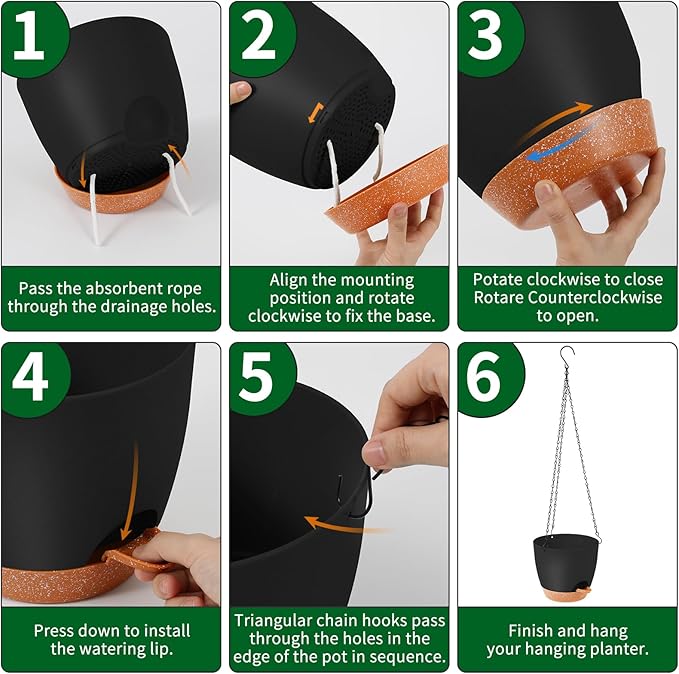 GARDIFE Hanging planters for Indoor Plants, 8 inch Hanging Planter, Self Watering Plant Pot, 2 Pack self Watering Hanging Planter, Black-HomvellaHome