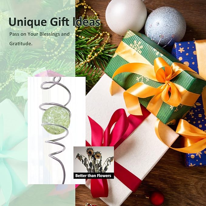 Glow in The Dark Wind Spinner Tail Gazing Ball Spiral Decorative Spiral Tail Wind Spinner Stabilizer Sun Catcher,Indoor Outdoor Hanging Art Garden Decoration Wind Sculpture Stabilizer-13in-HomvellaHome