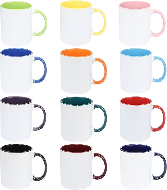 11oz White Ceramic Sublimation Coffee Mug in White Gift Box, 12 Mixed Colors, Case of 12-HomvellaHome