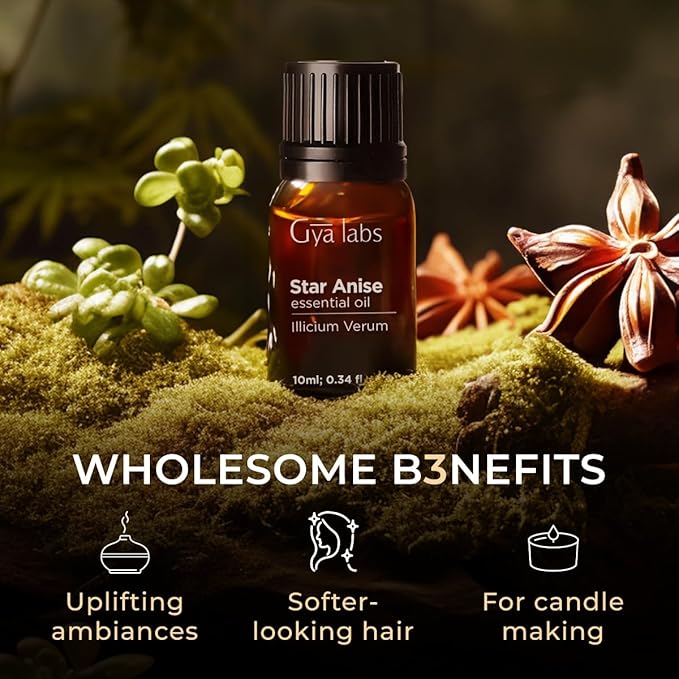 Gya Labs Star Anise Essential Oil for Skin - 0.34 Fl Oz - 100% Pure Natural Star Anise Oil for Diffuser, Hair, DIY & Aromatherapy & Candle Making Scent-HomvellaHome