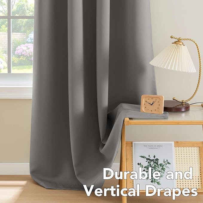 H.VERSAILTEX Blackout Curtains for Bedroom Thermal Insulated Room Darkening Living Room Curtains 63 Inch Long Grommet Privacy Protection Window Curtain Panels/Drapes for Nursery,2 Panels,Grey-HomvellaHome